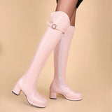 kamames Woman's Boots Chunky Low Heel Over The Knee Boots Autumn Winter Platform Round Toe Zipper Women Shoes Black Pink White