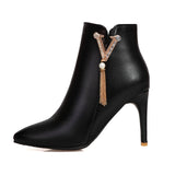 kamames Autumn Women Chain Ankle Boots Sexy Thin High Heel Booties Pointed Toe Zipper Woman Boots Shoes Black White Yellow