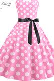 kamames Women Summer Polka Dot Print Party Robe Femme Black Retro Vintage Swing Prom Rockabilly Midi Dresses vestidos