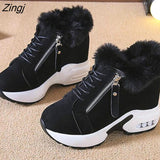 kamames women's hidden heels plush warm winter sneakers casual ladies Side zipper high platform casual shoes woman L1102