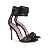 kamames Black Gold Sexy Net Cloth Lace Super High Heels Sandals Large Size Fashion Women's Shoes