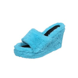 kamames Slope Heel Thick Low Slippers 2023 New Multicolor Casual Short Plush Women With Fashionable Woolen Shoes