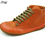 kamames Women Leather Ankle Boots 2023 Autumn Winter Vintage Woman Waterproof Flats Women's Casual Ladies Lace Up Female Shoes Plus Size