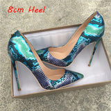 kamames ladies shallow 12cm high heels pumps serpentine color mixing dress women shoes QP050 ROVICIYA