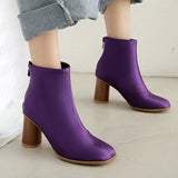 kamames Black Sliver Fashion Women Boots PU Leather Square Toe Ankle Boots Ladies Zipper Thick High Heel Autumn Winter Shoes