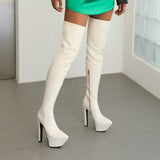 kamames Sexy Stiletto Women Over The Knee Boots Platform Super High Heel Thigh Boots PU Leather Pointed Toe Zipper Fall Winter Shoe