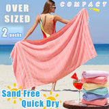 Buy 1 Get 1 Free, total of 2 pcs Luxury Oversized Turkish Beach Towels - Ultra-Absorbent, Quick-Dry, Sand-Repellent, Lightweight, Compact, and Soft Cotton Pool Towels for Swim Cover-Up, Travel, and Beach Essentials - Prewashed for Softness and Easy Care