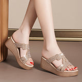 kamames Heels For Women Wearing Slippers, Thick Soles, Water Drill Sandals, Summer Flat Soles, Roman Shoes, Small People, Heightened Sandals.