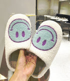 FUNNY FUNKY 2021 Winter Women's Shoes New Purple Happy Face Decor Fluffy Faux Fur Smiley Shoes for Women House Female Slippers