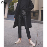 kamames 2023 high waist anlke length pants PU leather high quality pencil trousers Autumn And Winter fashion WM28001L