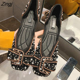 kamames Women Flat Shoes Fashion Bling Rhinestone Flat Ballet Bow-knot Slip On Ladies Lazy Loafers Casual Flat Shoes 1127-1