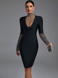 kamames Sleeve Bandage Dress 2022 New Women's Black Bodycon Dress Elegant Sexy Evening Club Party Dress High Quality Summer