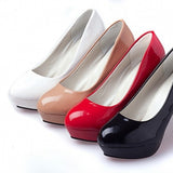 kamames New Women's Shoes Lacquered Leather High Heels Professional OL Waterproof Table Shallow Mouth Round Head Single Shoes High Heels Women's Large Size