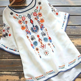 Plus Size Bohemian Embroidered Blouse - Flattering High-Low Hem, Breezy Half Sleeves - Perfect for Spring & Summer Chic Comfort