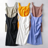 Zingj Zingj New Pleated Vest Dress Summer Women's Solid Color Square Collar Sleeveless Hip Skirt