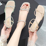 kamames Summer Bling Woman Sandals Crystal Sexy Heels Shoes For Ladies Gold Narrow Band Sandalias mujer White Wedding Shoes
