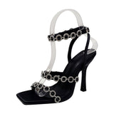 kamames kamames Roman Rhinestone Chain High Heel Square Head Super High Heels Banquet Shoes Walk Show Female Sandals