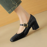 kamames 2024 New Silver Square-Headed Mary Jane Shoes With Thick Heels And Single Shoes With Shallow Mouth Buckle High-Heeled Shoes