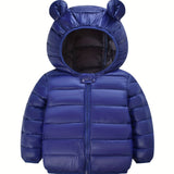 Winter Warmth Boys Puffer Jacket - Soft, Comfortable, and Windproof with Zipper and Hood - Machine Washable, Polyester Fiber Fill, and Nylon Lining