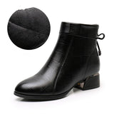 GKTINOO New Ankle Boots Women Pointed Toe Thick Heels Genuine Leather Shoes Short Boots Soft Sole Footwear Plus Size 35-43