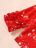 2pcs Girl's Long Sleeve Christmas Style Outfit, Top & Flared Pants Set for Spring Fall, Kid's Outdoor Santa Party Wear