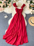 kamames High Waist Slash Neck Women Long Dress Elegant Big Swing A-line Vestidos Verano Vintage Green/Red Party Robe For Female