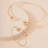 2pcs Exquisite 18K Gold Plated Retro Fashion Iron Open Bracelet and Necklace Set - Perfect for Birthdays, Anniversaries, and Graduation Christmas Gifts with Elegant Design and Durable Construction