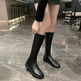 kamames kamames Size Women's Shoes 4142 But Knee Autumn Winter Korean Version Square Head High Boots Flat Bottom Low Heel Rear Zip Knight Boots