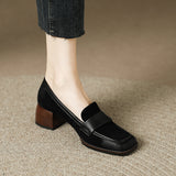 kamames Style Small Leather Shoes Female Retro Square Head Single Shoes With Thick Heels New Soft Leather Frosted Love Shoes In Spring And Autumn