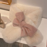 kamames Sweet Hot Girl Pink Bow Neck Scarf Women's Autumn/Winter Faux Fur Cute Fury Scarf Fashion Female Trendy Accessories