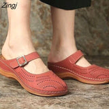 kamames New Women Flat Shoes Mules For Women PU Leather Round Head Sandals Closed Toe Sandals Women Slipper Non-slip Retro Shoes