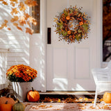 21.6" Classic Autumn Wreath for Front Door - Artificial Pumpkin, Maple Leaves & Berries with Faux Pinecones - Perfect for Halloween & Thanksgiving Decor