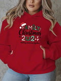 Cozy Plus Size Christmas Hoodie for Women - Casual Long Sleeve with Pockets, Festive Letter Print, Perfect for Fall & Winter