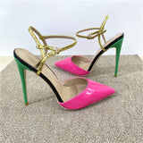 kamames Rose Women Pointed end Slingback Sandals 10cm High Heel Stiletto Ladies Jelly 12cm Party Shoes Pink Black LX019 Roviciya