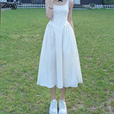 kamames White Strap Dress Women Casual Party Midi Korean Style Dress French Chiffon Puff Sleeve Women's Summer Sundresses 2021