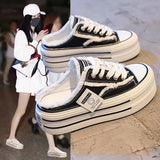 kamames kamames Quality Leisure After Empty Slippers Women Wear 2024 Summer New Canvas Shoes Thick Sole Half Mop Cake Women's Slippers