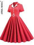 kamames England Style Red Plaid Dress Women Summer Short Sleeves Sashes A-Line Casual Tunic Dress 50s Vintage Midi Party Dresses