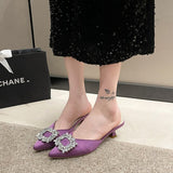 kamames kamames Buckle Diamond Baotou Half Slipper Female Wear Summer 2023 New Thin Heel Short Heel Lazy Cool Drag Muller Shoes Female