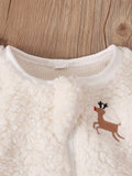 Toddler Baby's Cute Elk Graphic Long Sleeve Christmas Onesie, Zipper Round Neck Fleece Warm Jumpsuit, Kids Autumn And Winter Outdoor Clothes