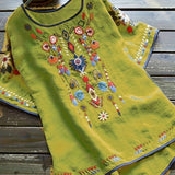 Plus Size Bohemian Embroidered Blouse - Flattering High-Low Hem, Breezy Half Sleeves - Perfect for Spring & Summer Chic Comfort