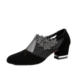 kamames Women's Shoes 2022 Spring Size 43 Flowers Square Heel Sandals Women Breathable Mesh Pointed Toe Summer Rhinestone Sandals Women
