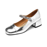 kamames Thick-Heeled French Mary Jane Shoes 2024 New Summer Shallow Single Shoes Round Head All Kinds Of Vintage Leather Shoes
