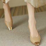 kamames kamames Shoes Korean Version Thick With Niche Design Metal Head Square Head Temperament Socialite Shallow High-Heeled Shoes Four Seasons Shoes