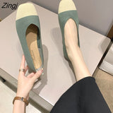 kamames NEW Women Slip On Flat Loafers Patchwork Square Toe Shallow Ballet Flats Shoes knitting Casual Flat Shoes Ballerina Flats