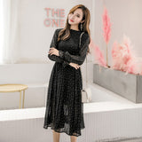 kamames Vintage ClotheS Spring Lady Long Chiffon Dress 2023 New Korean Fashion Women Long Sleeved Polka Dot Pleated Dress 3670 50