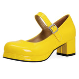 kamames Sgesvier 2021 Spring Women Buckle Comfortable Platform Thick High Heel Pumps Fashion Sweet Dress Shoes Yellow White Red Size 48