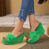 kamames Slope Heel Thick Low Slippers 2023 New Multicolor Casual Short Plush Women With Fashionable Woolen Shoes