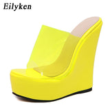 kamames Orange Yellow Platform Wedges Slippers For Women High Quality PVC Transparent Jelly Shoes Summer Sandals Size 35-42