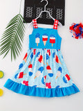 Girl's Ice Cream Plaid Sundress Swing Comfy Spaghetti Strap Dress For Independence Day