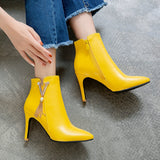 kamames Autumn Women Chain Ankle Boots Sexy Thin High Heel Booties Pointed Toe Zipper Woman Boots Shoes Black White Yellow